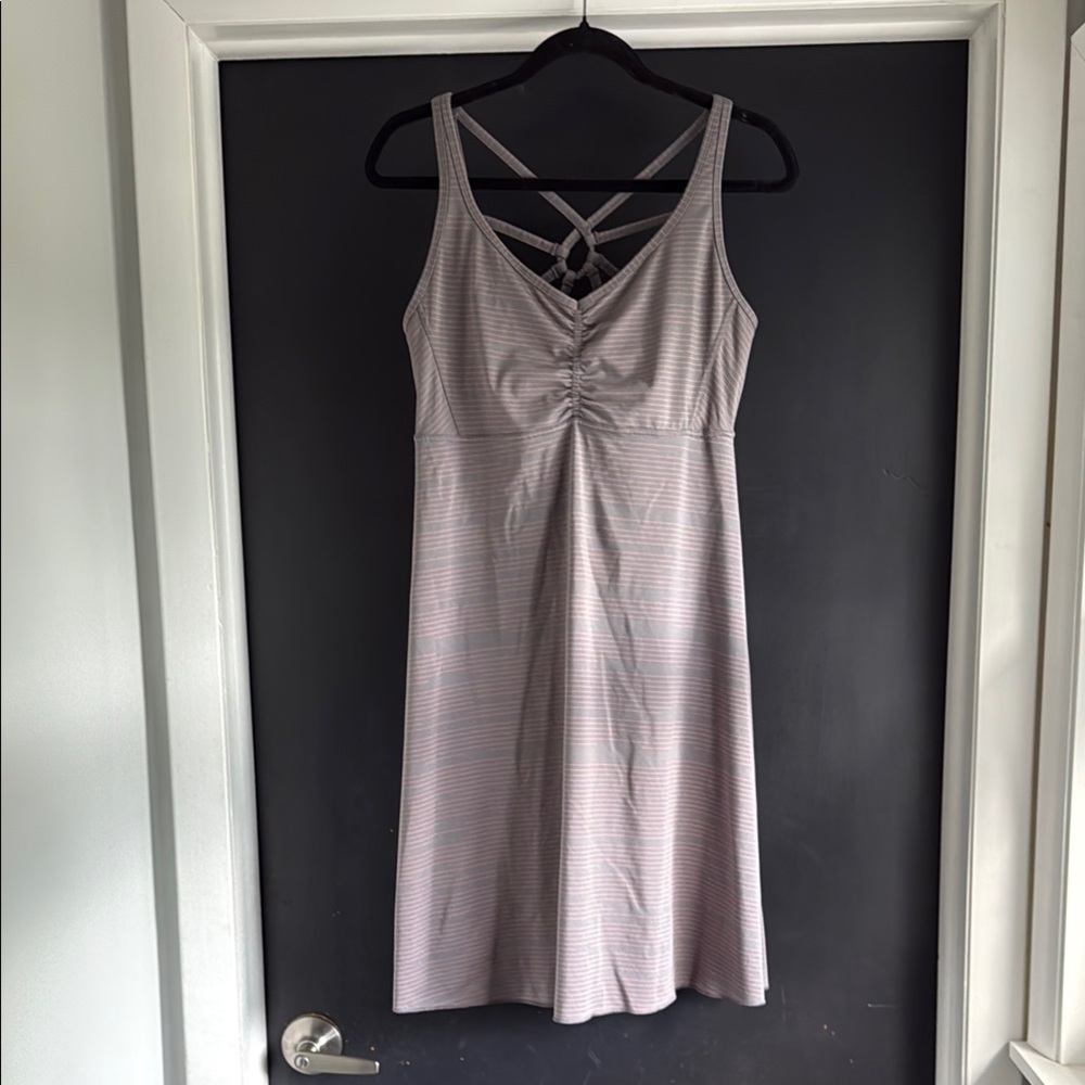 Prana Ruched Gray Sundress Sleeveless Midi